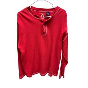Mens Plugg Thermal Red Henley Button Long Sleeve Jersey Shirt Size L